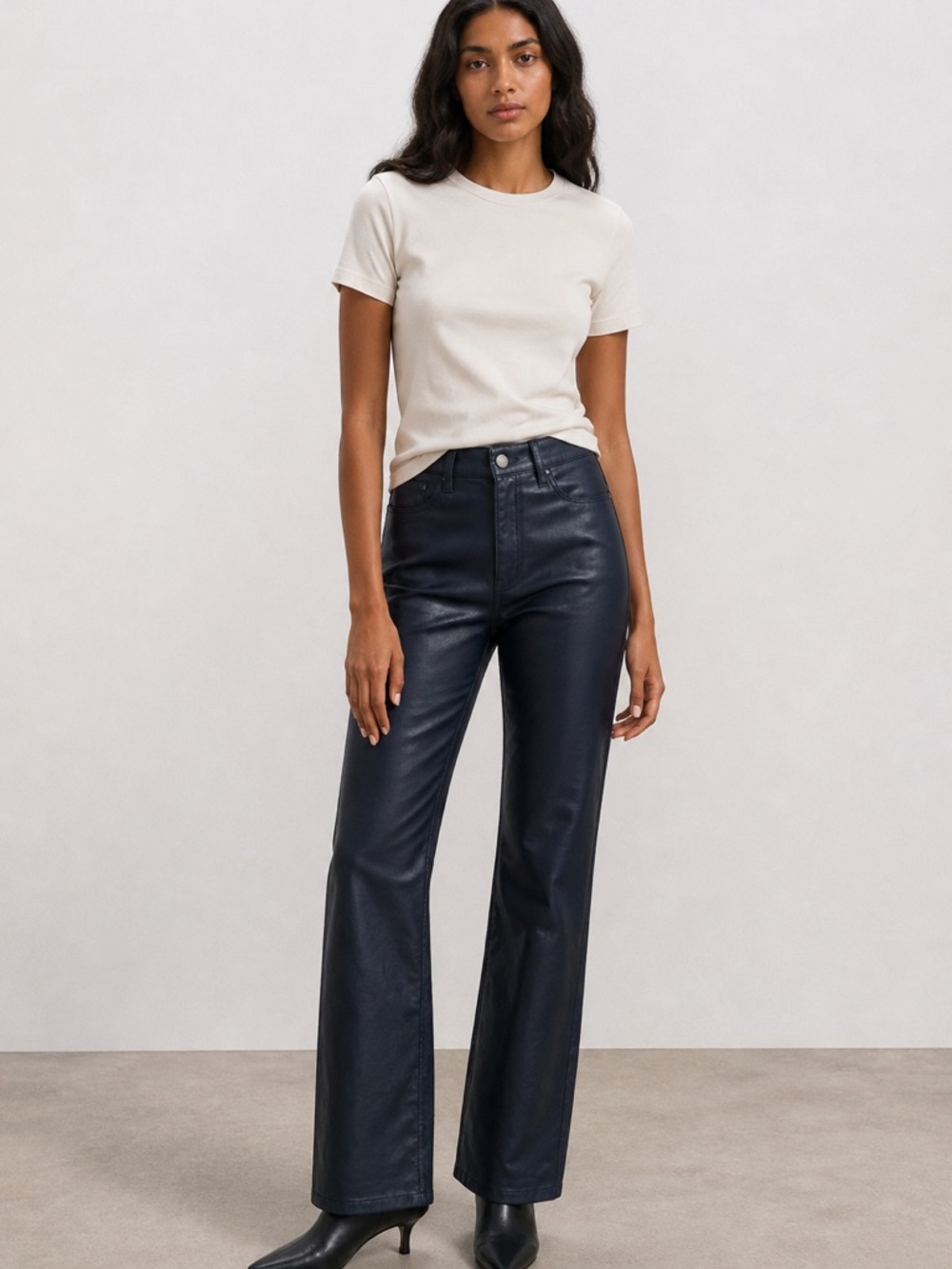 The Noli Shop Coated Denim Jeans Womens Faux Leather Bootcut Slight Flare - 28 P